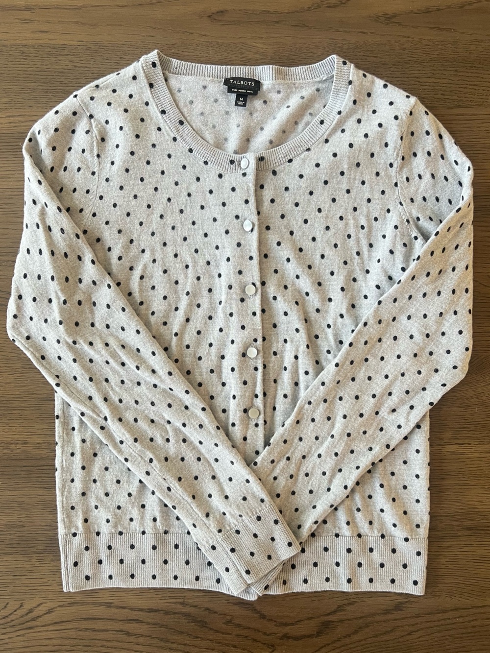 Talbots Merino Wool Polka Dot Cardigan Sweater Workwear Office